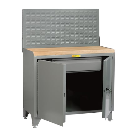 Little Giant Bench Cabinet, 24" X 48", Solid Doors, Butcher Block, Louvered Panel MJLL2D2448HDLP